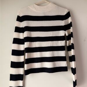 H&M Black and White Striped Turtleneck Sweater